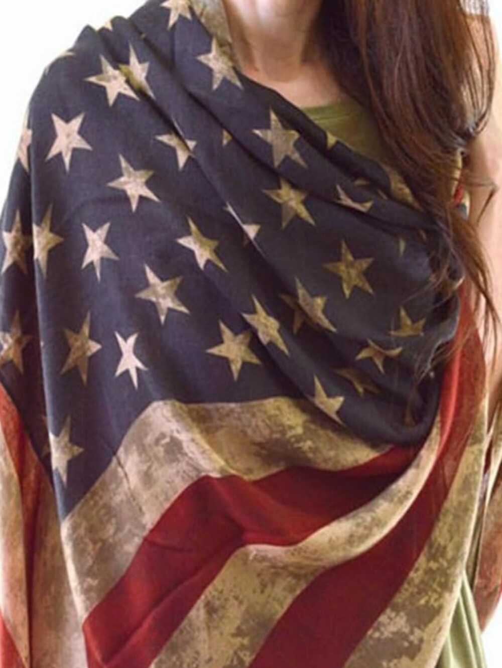 Vintage American Flag Scarf Patriotic Fourth of July Wrap Shawl USA Stars Stripe - Picture 3 of 4